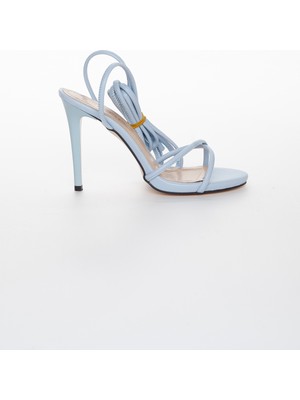Moda Arena Kadın Mavi Bağcıklı 10 cm Ince Topuklu Yazlık Ayakkabı