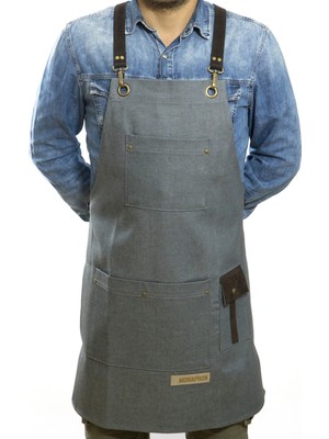 Monapron Özel Tasarım Barista Ahşap Seramik Kuaför Önlük 13 Mantegna Denim