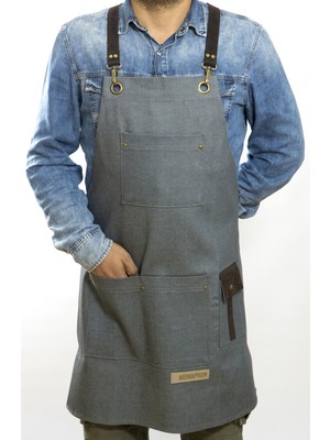 Monapron Özel Tasarım Barista Ahşap Seramik Kuaför Önlük 13 Mantegna Denim