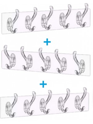 Tilbe Home 3 Adet Şeffaf Askılık Duvar Askısı 5'li Iz Bırakmayan Güçlü Yapışkanlı Banyo Mutfak Kanca