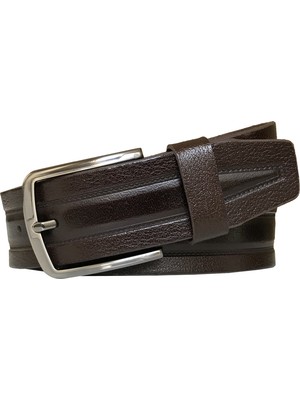 GoDeri   Desenli Kahverengi Deri Kemer 4 cm