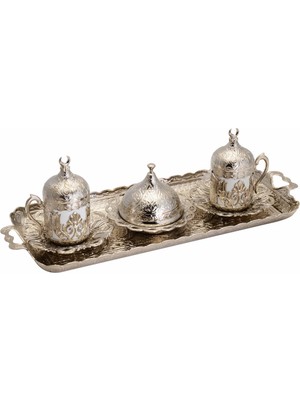 Bazaar 4 Osmanlı Motifli Sultan Türk Kahvesi Seti 2 Kişilik - Gümüş Rengi