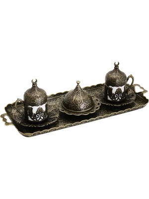 Bazaar 4 Osmanlı Motifli Sultan Türk Kahvesi Seti 2 Kişilik - Antik Sarı