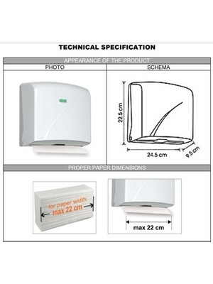 Vialli Z Katlı Kağıt Havlu Dispenseri Maks. Kağıt Genişliği 22 cm (Beyaz)