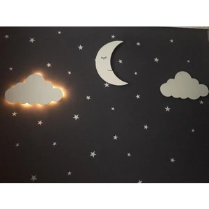 Işıklı Toplar Dükkanı Çocuk Odası 2 Bulut 1 Ay Gece Lamba Seti