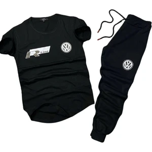 Amor Man Dijital Baskılı Siyah  Yuvarlak Yaka Çift Cep Dar Kesim Outdoor Kısa Kollu Yazlık Erkek Eşofman Takımı