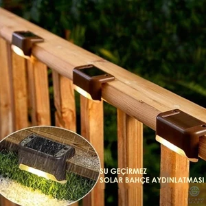 Solar Güneş Enerjili Şarj Edilen Köşebent Merdiven Veranda Bahçe LED Lamba Kahve (1ADET)