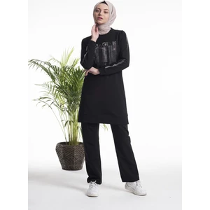 Cng Moda Taşlı Siyah Eşofman Takımı