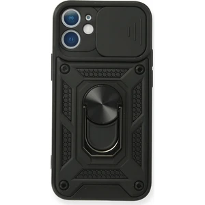 iPhone 11 Kılıf Lens Sürgülü Yüzüklü Tank Silikon Pars - Siyah