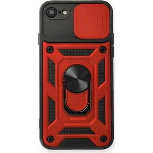 iPhone Se 2020 Kılıf Lens Sürgülü Yüzüklü Tank Silikon Pars - Kırmızı