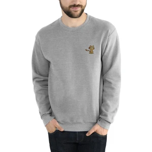 Cat Kedi Baskılı Gri Erkek Örme Sweatshirt Uzun Kol