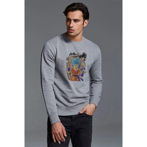 Anime Dragon Ball Baskılı Gri Erkek Örme Sweatshirt Uzun Kol