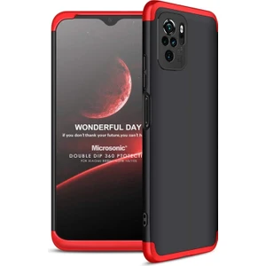 Xiaomi Redmi Note 10 Kılıf Double Dip 360 Protective Siyah Kırmızı