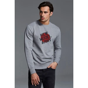 New Model Army Logo Baskılı Gri Erkek Örme Sweatshirt Uzun Kol
