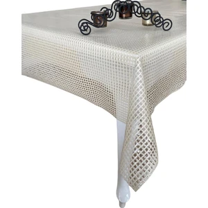 Aksu Mefruşat Şeffaf Kaplamalı Örgü Hasır Desenli Pvc Muşamba Masa Örtüsü Krem
