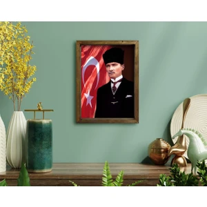 Bk Gift Atatürk Tasarımlı Doğal Masif Ahşap Çerçeveli Tablo23
