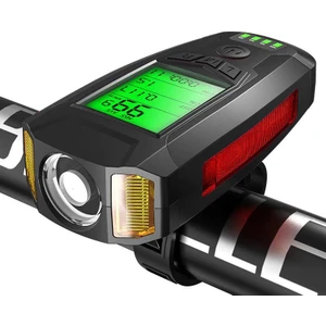 LED Bisiklet Ön Işığı Far 5 Modlu Alarm Korna Su Geçirmez