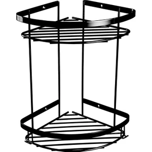 304 Paslanmaz 2'li Köşe Şampuanlık-Süngerlik Mat Siyah