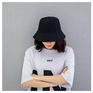 Düz Siyah Kova Şapka Balıkçı Şapka Bucket Hat