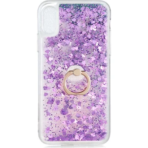 noktaks - Apple iPhone XS 5.8 - Kılıf Yüzüklü Simli Sıvılı Milce Kapak - Mor