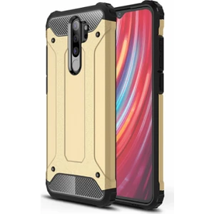 noktaks - Xiaomi Redmi Note 8 Pro - Kılıf Çift Katman Zırh Tank Crash Military Kapak - Gold - T10071