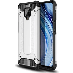 noktaks - Xiaomi Redmi Note 9 Pro - Kılıf Çift Katman Zırh Tank Crash Military Kapak - Gri
