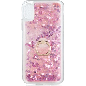 noktaks - Apple iPhone XS 5.8 - Kılıf Yüzüklü Simli Sıvılı Milce Kapak - Pembe