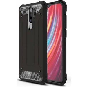 noktaks - Xiaomi Redmi Note 8 Pro - Kılıf Çift Katman Zırh Tank Crash Military Kapak - Siyah - T10071