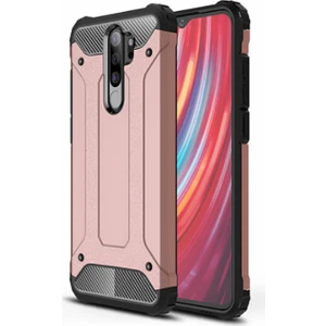 noktaks - Xiaomi Redmi Note 8 Pro - Kılıf Çift Katman Zırh Tank Crash Military Kapak - Rose Gold - T10071