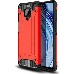noktaks - Xiaomi Redmi Note 9 Pro - Kılıf Çift Katman Zırh Tank Crash Military Kapak - Kırmızı