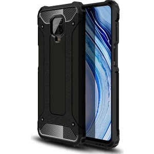 noktaks - Xiaomi Redmi Note 9 Pro - Kılıf Çift Katman Zırh Tank Crash Military Kapak - Siyah
