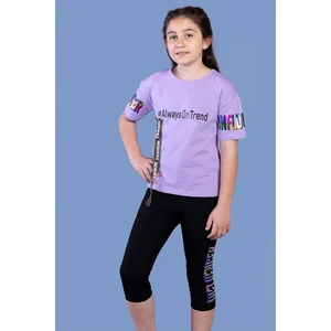 Toontoy Kids Toontoy Kız Çocuk Şerit Detaylı Renkli Baskılı Taytlı Takım