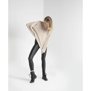Taytbutikcom - Kömür - Mat Deri Içi Polarlı Düz 7/8 Boy Siyah Tayt