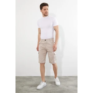 Serseri Jeans Erkek Bej Kargo Kapri Slim Fit Cepli Şort