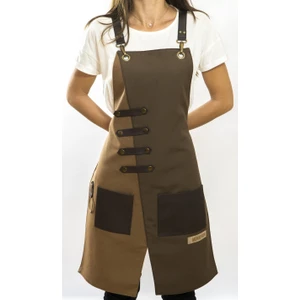 Özel Tasarım Barista Ahşap Seramik Kuaför Önlük 02B Miro Kahverengi