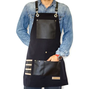 Özel Tasarım Barista Ahşap Seramik Kuaför Önlük 20 Giotto Siyah Bej