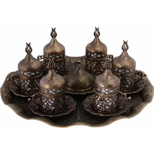 Bazaar 4 Osmanlı Lale Motifli Türk Kahvesi Seti 6 Kişilik - Antik Sarı -