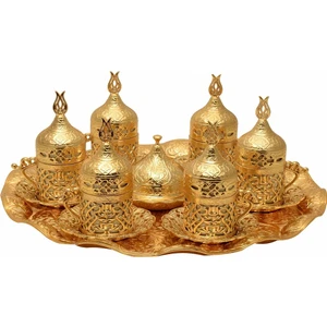 Bazaar 4 Osmanlı Lale Motifli Türk Kahvesi Seti 6 Kişilik - Sarı