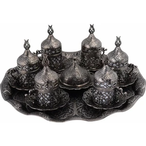 Bazaar 4 Osmanlı Lale Motifli Türk Kahvesi Seti 6 Kişilik - Kalaylı