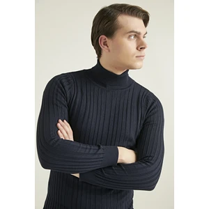 D'S Damat Slim Fit Lacivert Fitilli Pamuk Karışımlı Boğazlı Triko Kazak 5HF06ORT63100