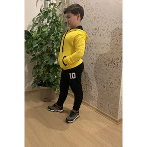 Erkek Çocuk Sarı Siyah Fermuarlı Cepli Kapşonlu Arkası Baskılı Sweatshirt