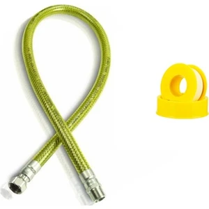 Emirhan Nalbur Gassa 150 cm Yeni Tip Sarı Makaronlu Doğalgaz Bağlantı Hortumu Doğalgaz Flex + Doğalgaz Teflonu