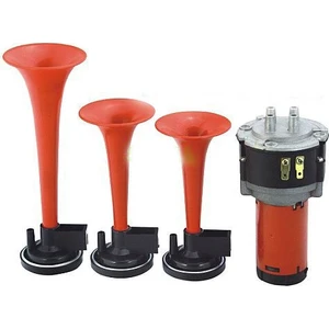3 Borulu Havalı Korna 12 Volt Motorlu Kırmızı