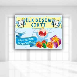 Süsle Bebek ve Parti Dişim Çıktı Afiş, 70cm x 50cm - Mavi