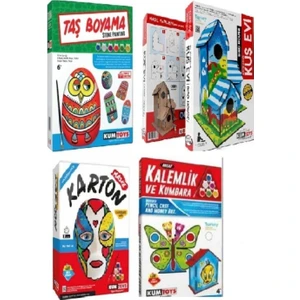 Taş Boyama + Kalemlik ve Kumbara + Karton Maske + Kuş Evi (4'lü Set)