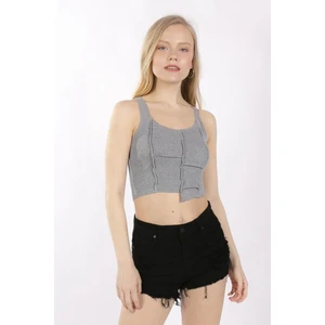 Mınt.21 Askılı Grimelanj Patchwork Crop Örme Bluz
