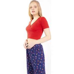 Mınt.21 Kruvaze Kırmızı Crop Örme Bluz