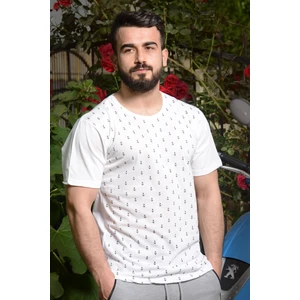 Azıcık Akıllı Erkek Beyaz Slim Fit Çapa Baskılı Kısa Kollu Bisiklet Yaka Tişört 20ETSHCAPA