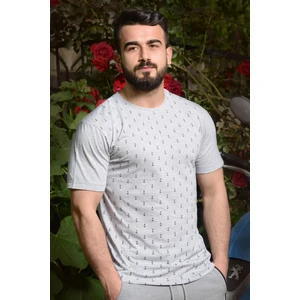 Azıcık Akıllı Erkek Gri Slim Fit Çapa Baskılı Kısa Kollu Bisiklet Yaka Tişört 20ETSHCAPA