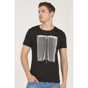 Pamuk Soyut Baskılı Bisiklet Yaka Erkek T-Shirt Siyah